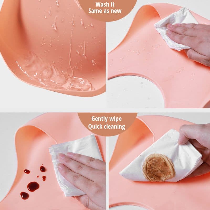 image-Soft Waterproof Silicone Baby Bib with Food Catcher, Baby Silicone Bib