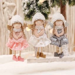 image-Christmas Lace Angel Doll Christmas Tree Small Pendant Lift Snowflake Girl Christmas Show Window Decorations Accessories