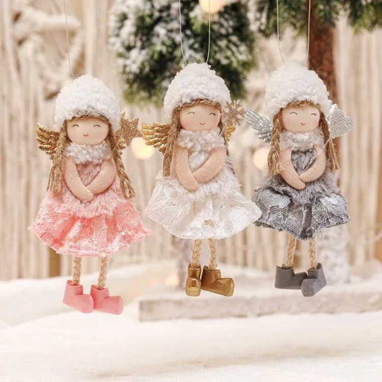 image-Christmas Lace Angel Doll Christmas Tree Small Pendant Lift Snowflake Girl Christmas Show Window Decorations Accessories
