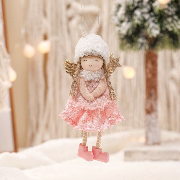 image-Christmas Lace Angel Doll Christmas Tree Small Pendant Lift Snowflake Girl Christmas Show Window Decorations Accessories