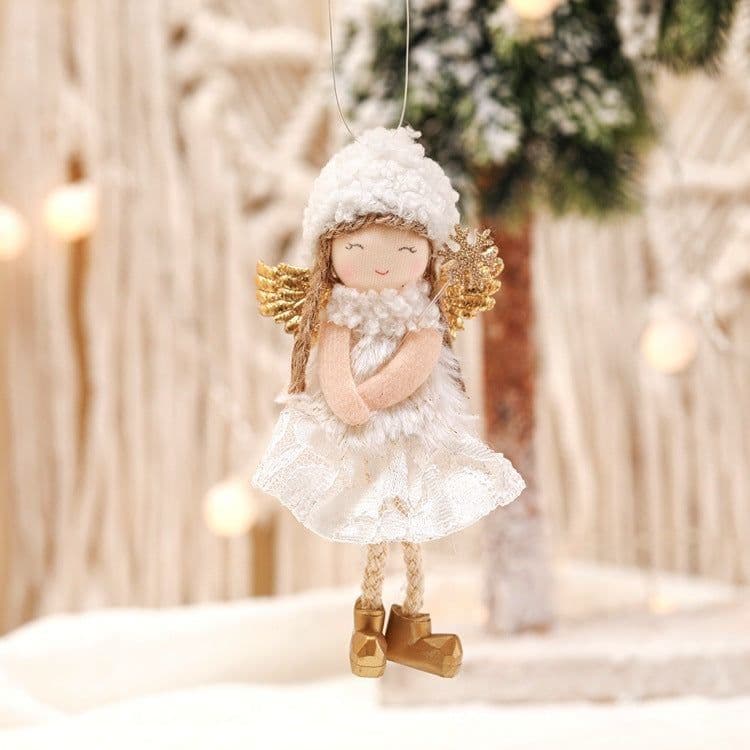 image-Christmas Lace Angel Doll Christmas Tree Small Pendant Lift Snowflake Girl Christmas Show Window Decorations Accessories