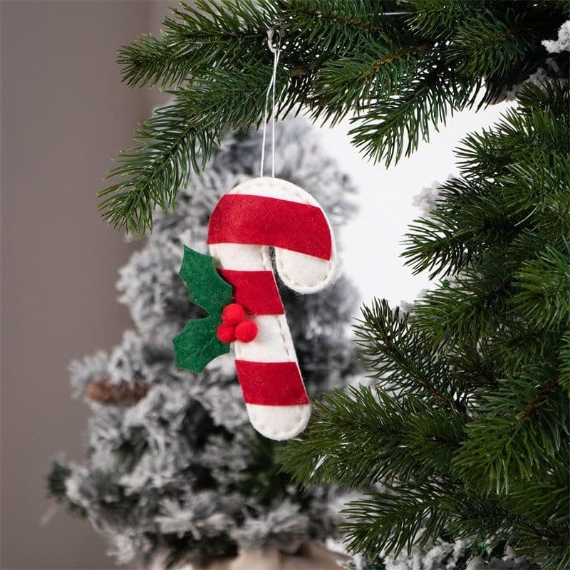 image-Christmas Decoration Products Crutch Shape Non-woven Felt Pendant