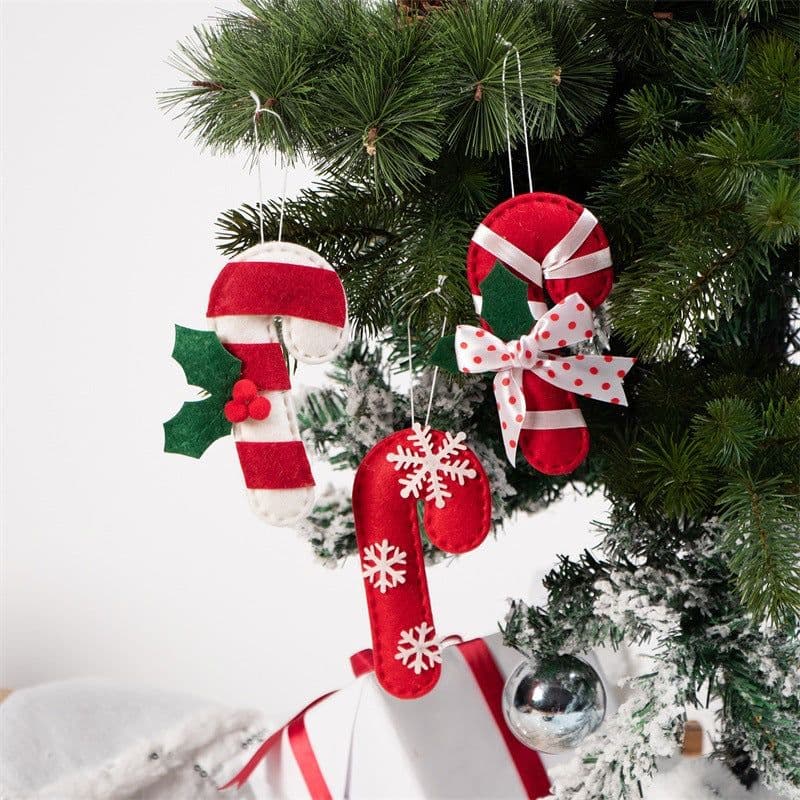 image-Christmas Decoration Products Crutch Shape Non-woven Felt Pendant