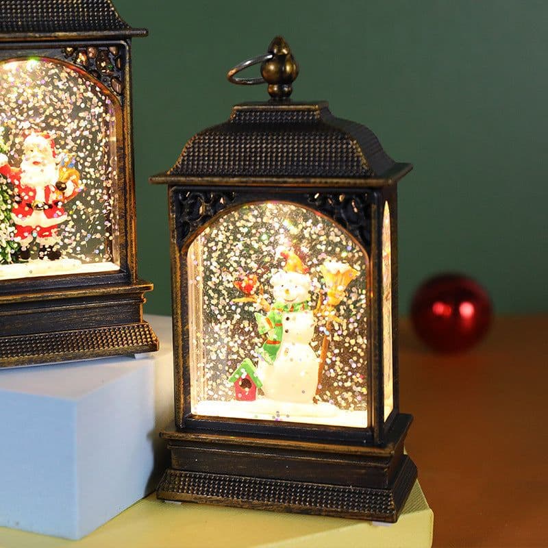 image-Christmas Decoration Luminous Water Injection Flat Storm Lantern Desktop Decoration