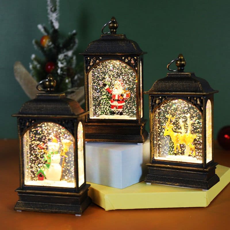 image-Christmas Decoration Luminous Water Injection Flat Storm Lantern Desktop Decoration