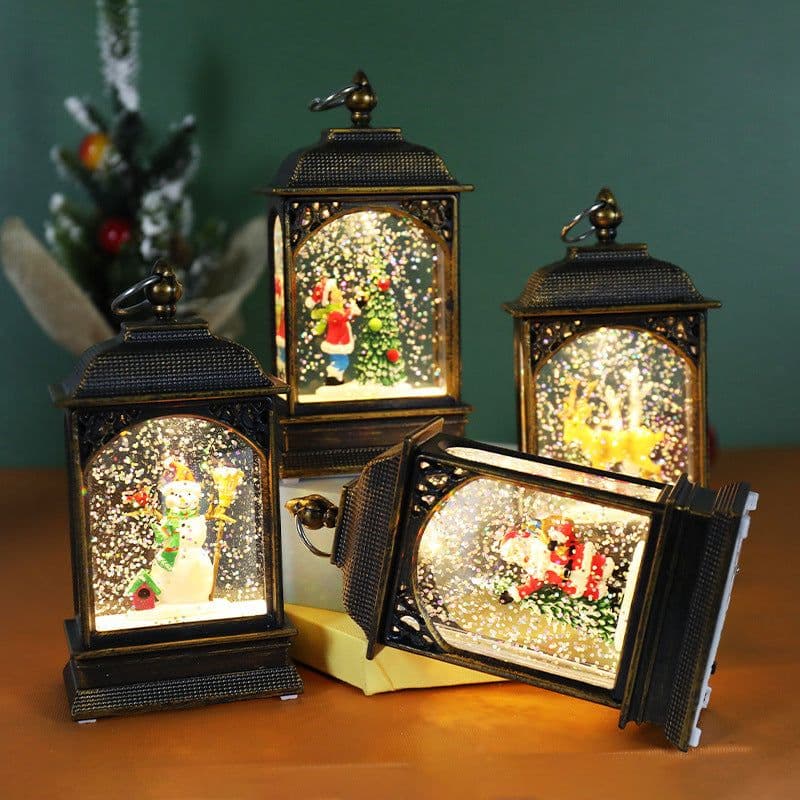 image-Christmas Decoration Luminous Water Injection Flat Storm Lantern Desktop Decoration