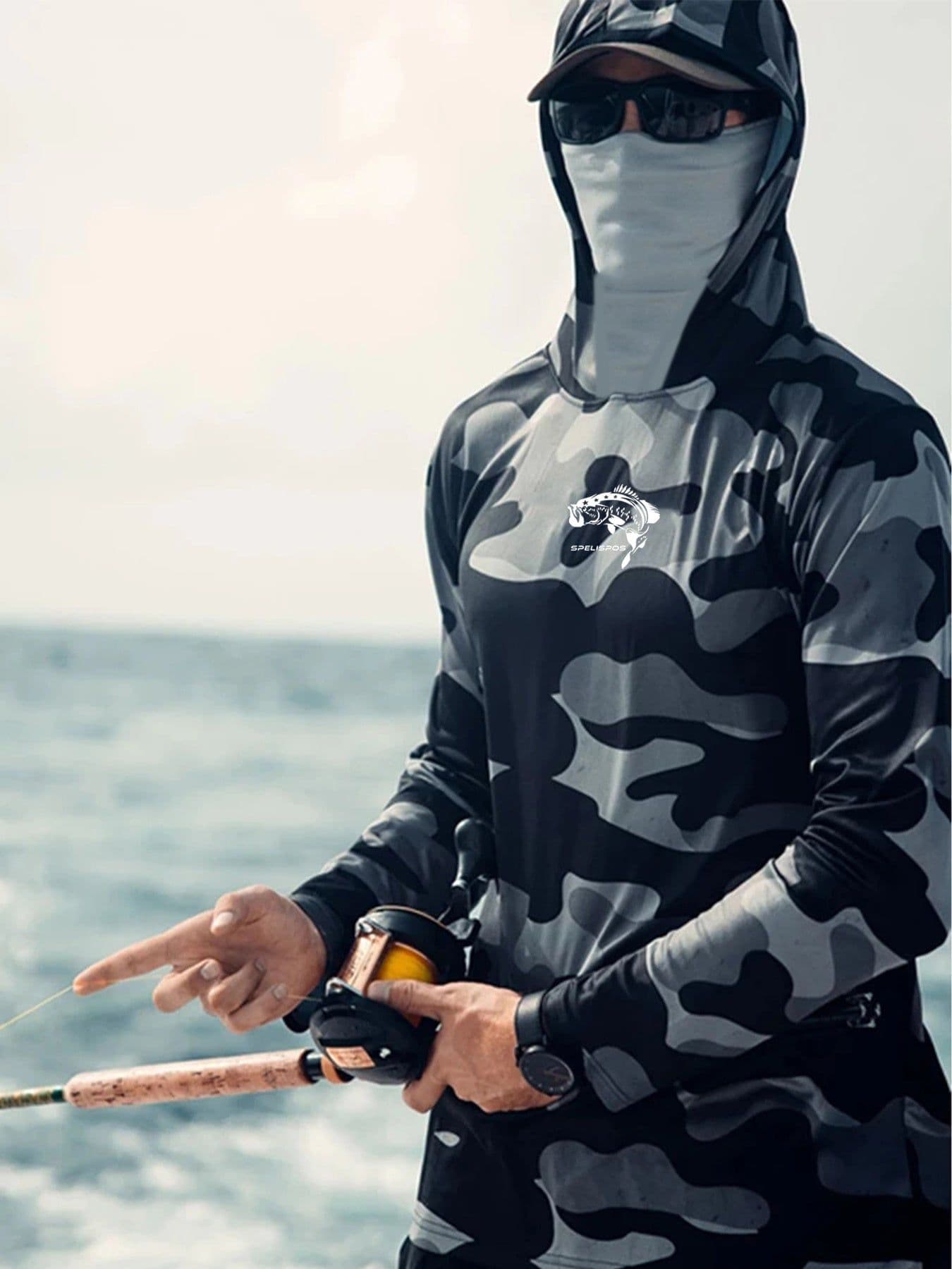 image-Fishing Hoodie Face Mask Neck Cover Sailing Shirt Summer Men Long Sleeve Sun Protection Hunting Jersey Camisa De Pesca Performance Fish Gear Beach Tops Wear Climbing Uniform