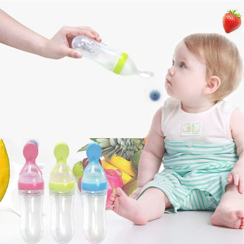 image-Safe Newborn Baby Feeding Bottle Toddler Silicone Squeeze Feeding Spoon Milk Bottle Baby Training Feeder Food Supplement