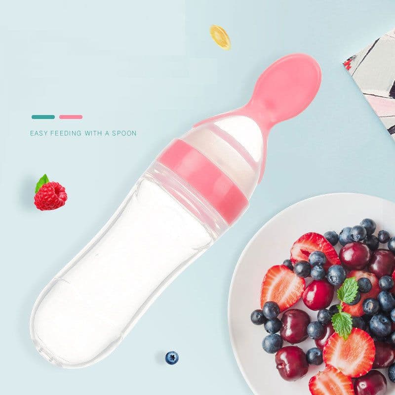 image-Safe Newborn Baby Feeding Bottle Toddler Silicone Squeeze Feeding Spoon Milk Bottle Baby Training Feeder Food Supplement