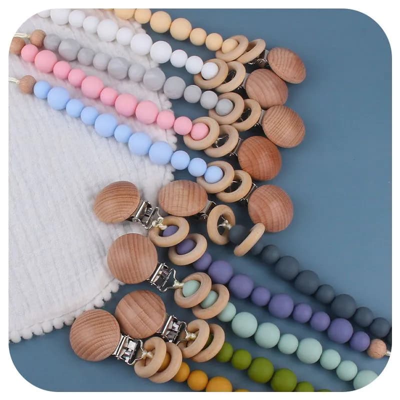 image-Baby Products Soothing Beech Wood Clip Pacifier Chain