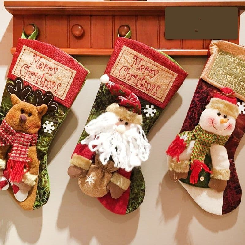image-Christmas Stocking Socks Snowman Santa Elk Xmas Fireplace Xmas Tree Ornaments New Year Candy Bag Gift Christmas Decor