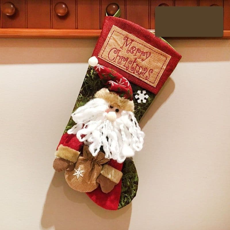 image-Christmas Stocking Socks Snowman Santa Elk Xmas Fireplace Xmas Tree Ornaments New Year Candy Bag Gift Christmas Decor