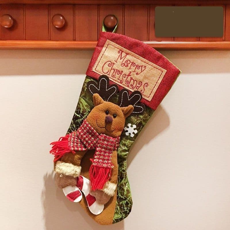 image-Christmas Stocking Socks Snowman Santa Elk Xmas Fireplace Xmas Tree Ornaments New Year Candy Bag Gift Christmas Decor