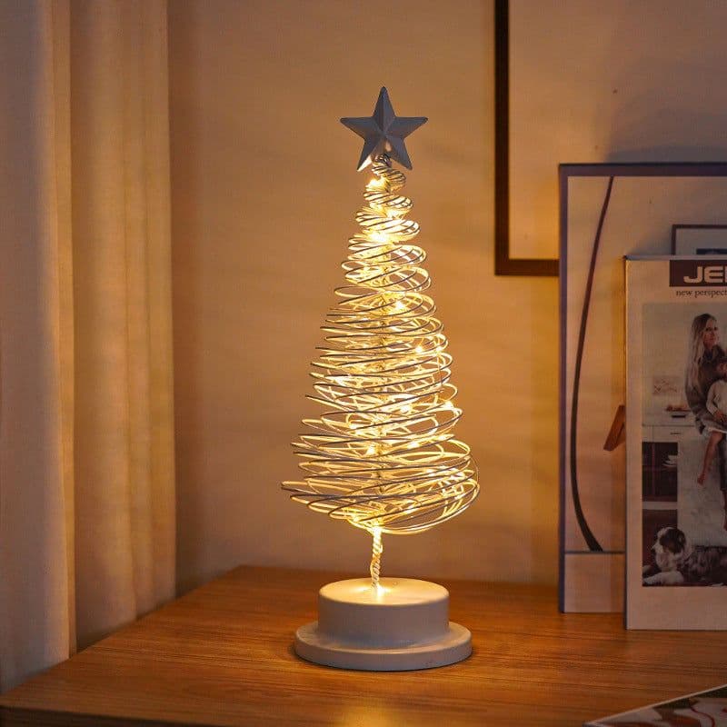 image-LED Christmas Tree Spiral Light Table Ornament Wrought Iron Xmas Tree Bedroom Desk Lamp Christmas Atmosphere Night Light Decor