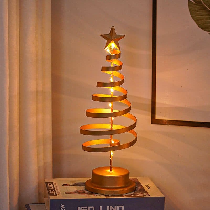 image-LED Christmas Tree Spiral Light Table Ornament Wrought Iron Xmas Tree Bedroom Desk Lamp Christmas Atmosphere Night Light Decor