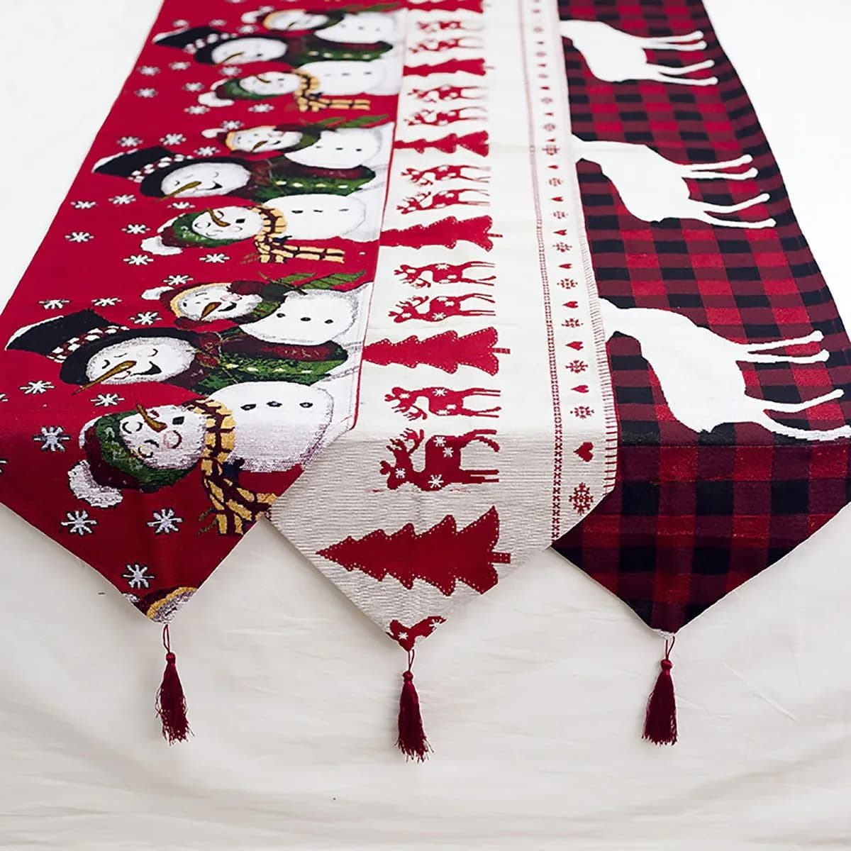 image-Christmas Elk Snowman Table Runner Merry Christmas Decorations
