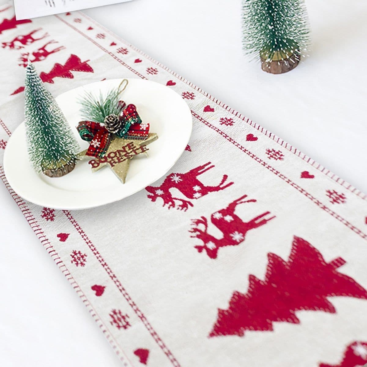 image-Christmas Elk Snowman Table Runner Merry Christmas Decorations