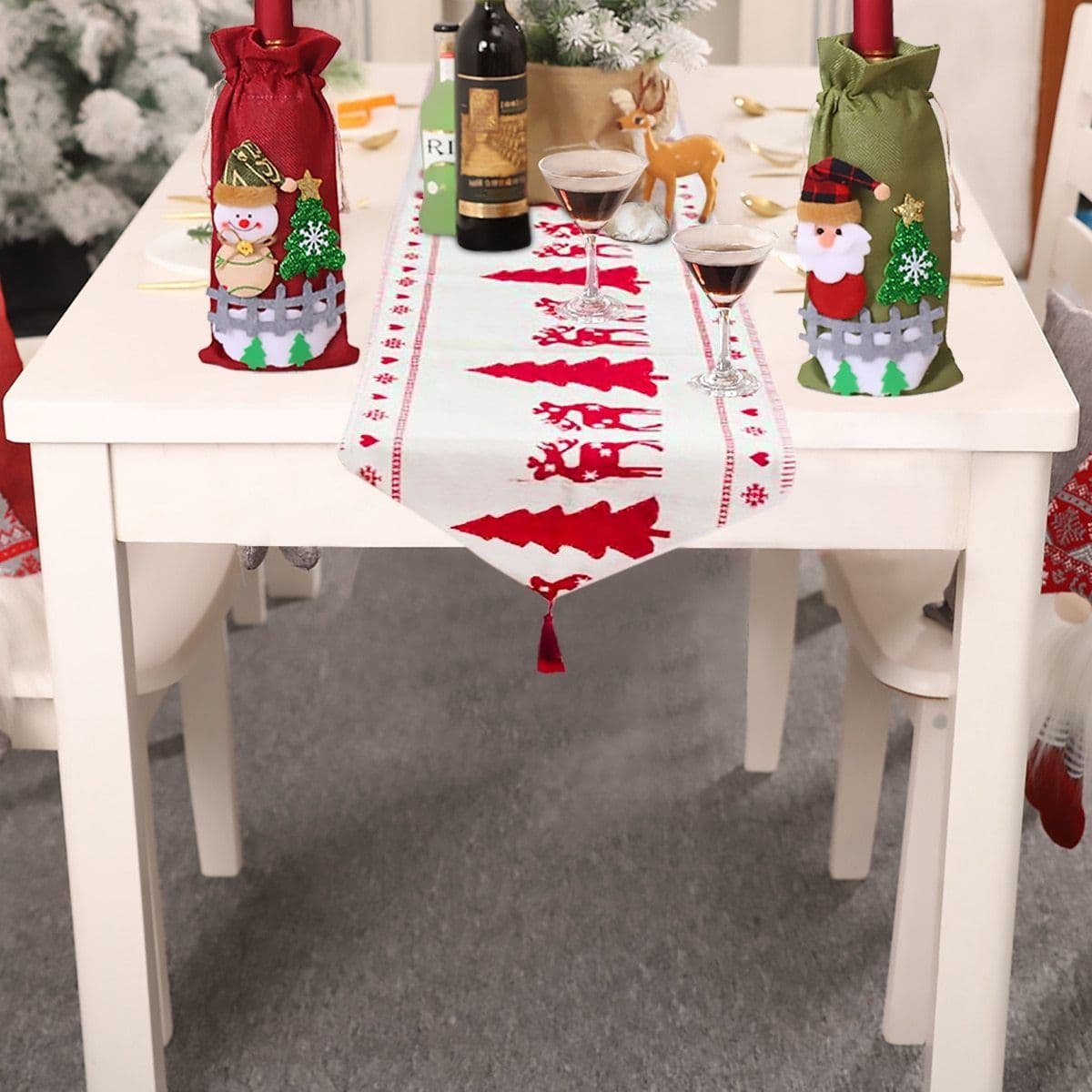 image-Christmas Elk Snowman Table Runner Merry Christmas Decorations
