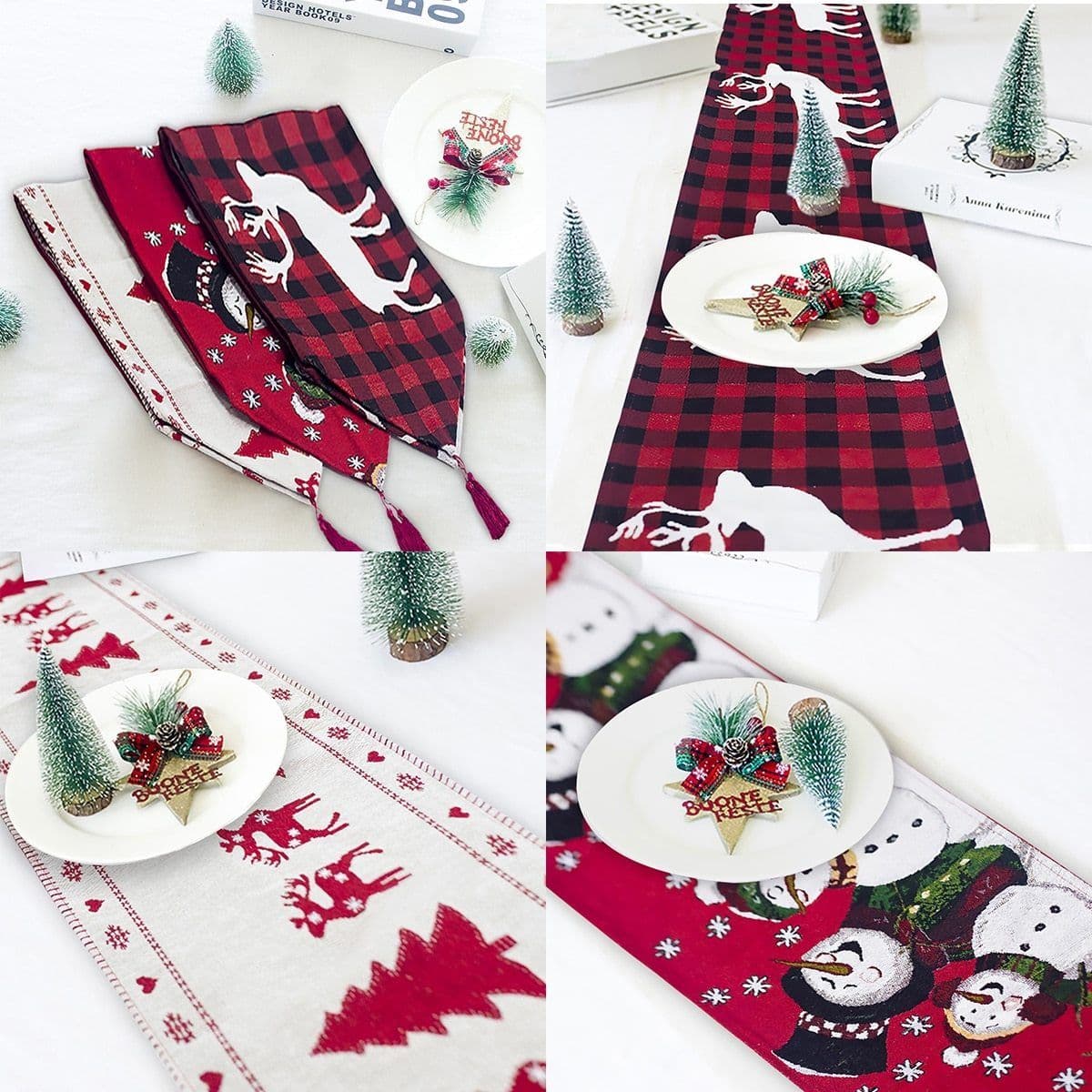 image-Christmas Elk Snowman Table Runner Merry Christmas Decorations
