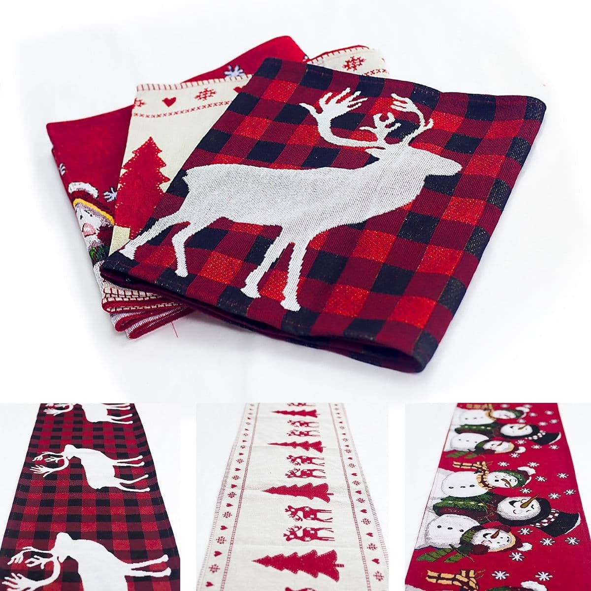 image-Christmas Elk Snowman Table Runner Merry Christmas Decorations