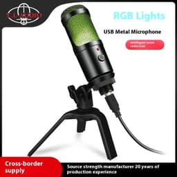 image-RGB Lamp Condenser Microphone Game Conference Singing Recording Laptop Desktop Computer Live Broadcast Metal Microphone