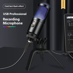 image-RGB Lamp Condenser Microphone Game Conference Singing Recording Laptop Desktop Computer Live Broadcast Metal Microphone