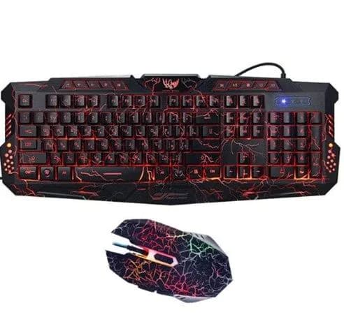 image-J10 tricolor backlight wired gaming keyboard set colorful luminous gaming mouse keyboard Russian keyboard