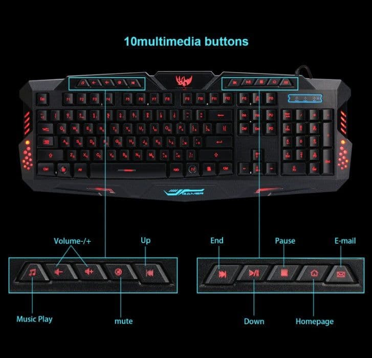 image-J10 tricolor backlight wired gaming keyboard set colorful luminous gaming mouse keyboard Russian keyboard