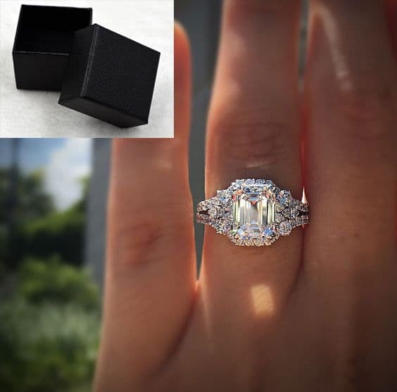 image-Wish Hot New Princess Square Simulation Diamond Ring Wedding Proposal Carat Shaped Diamond Female Wedding Ring