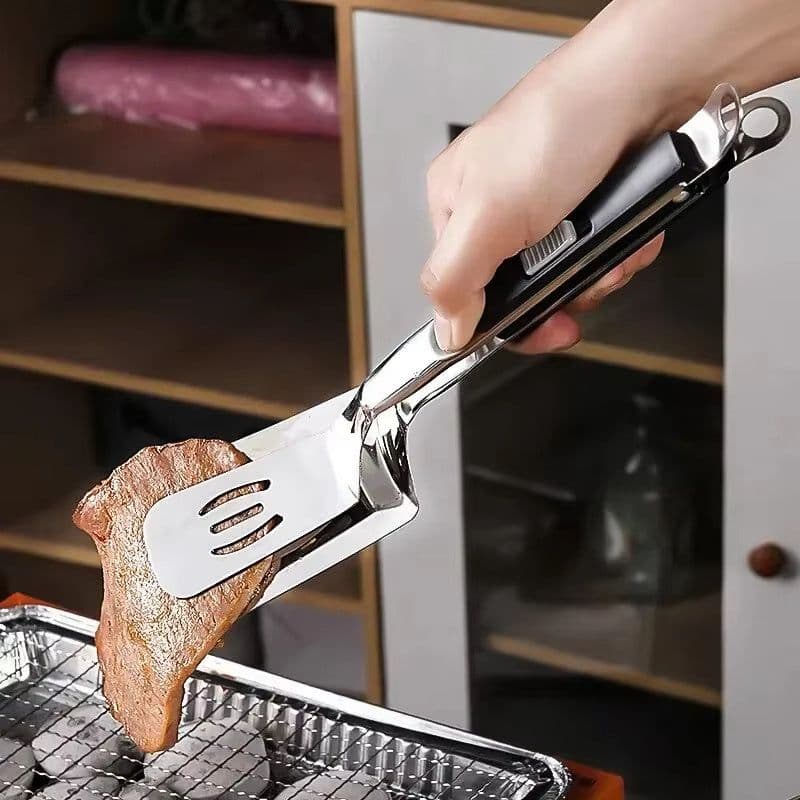 image-Stainless Steel Grill Clamp, Multifunctional Spatula Tongs Spatula Tongs For Grilling Frying Barbecue Spatula Clip BBQ Tongs Frying Fish Spatula Clip Bread Household Kitchen Tool