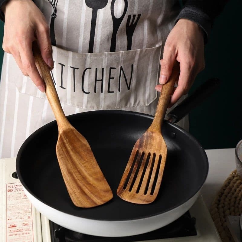 image-Acacia Long-Handled Spatula Spatula Mixing Cooking Spatula Cross-Border Teak Kitchenware Set