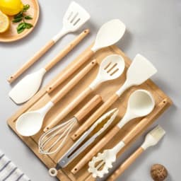 image-Wooden Handle Silicone Kitchenware Cooking Spatula Set