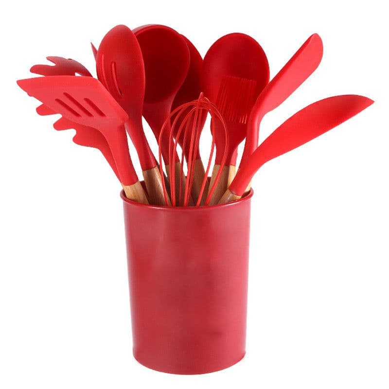 image-Wooden Handle Silicone Kitchenware Cooking Spatula Set