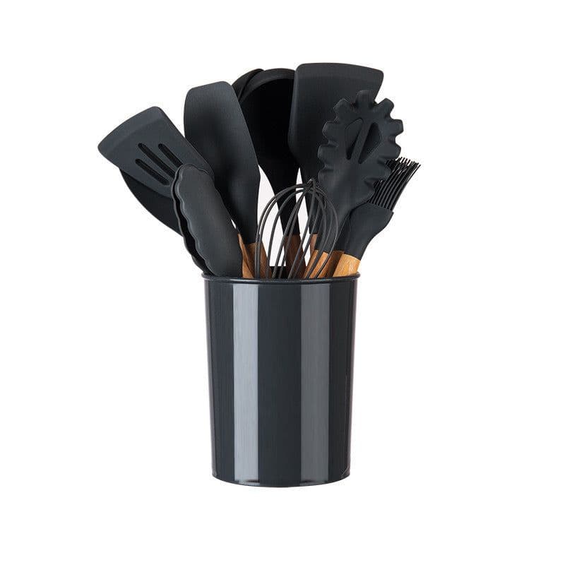 image-Wooden Handle Silicone Kitchenware Cooking Spatula Set