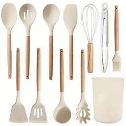 image-Wooden Handle Silicone Kitchenware Cooking Spatula Set