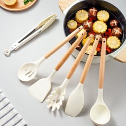 image-Wooden Handle Silicone Kitchenware Cooking Spatula Set