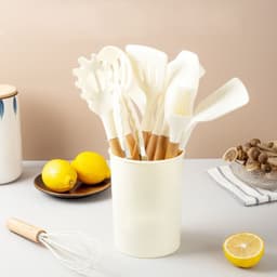 image-Wooden Handle Silicone Kitchenware Cooking Spatula Set