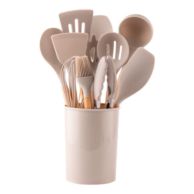 image-Wooden Handle Silicone Kitchenware Cooking Spatula Set
