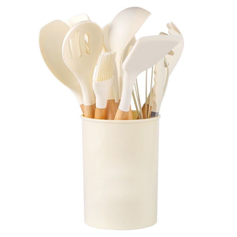 image-Wooden Handle Silicone Kitchenware Cooking Spatula Set