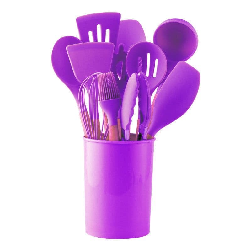 image-Wooden Handle Silicone Kitchenware Cooking Spatula Set