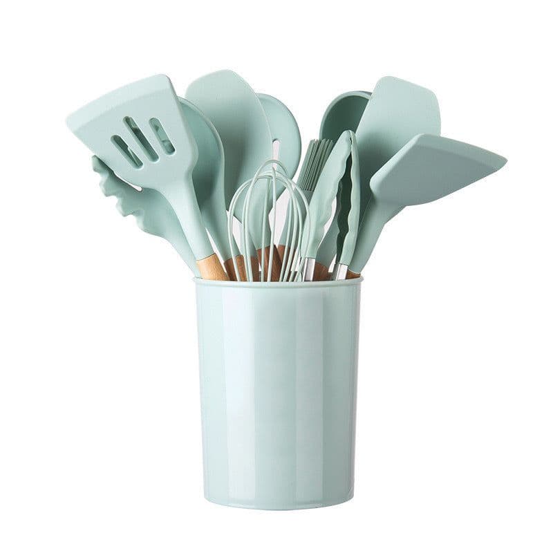 image-Wooden Handle Silicone Kitchenware Cooking Spatula Set