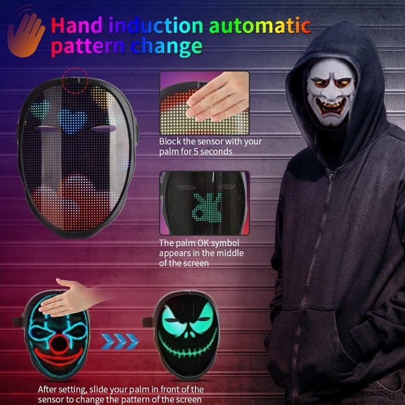 image-New Arrival LED Mask Face-changing Glowing Mask APP Control DIY Shining Mask for Holiday DJ Party Carnival