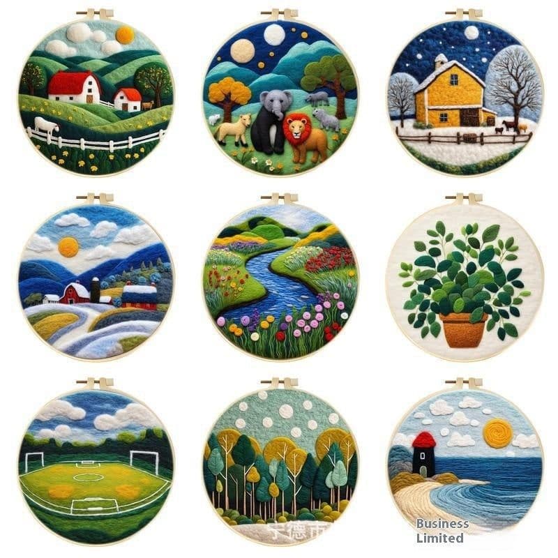 image-Wool Felt Painting With Embroidery Frame Needle Felt Supplies Suitable For Beginners