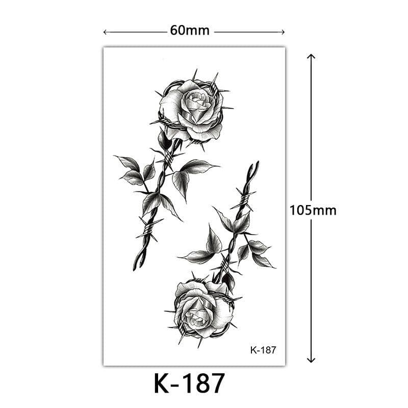 image-Tattoo Stickers English Letters Flowers Butterfly Sketch Lines Waterproof Tattoo