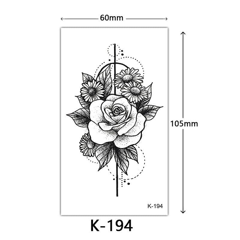 image-Tattoo Stickers English Letters Flowers Butterfly Sketch Lines Waterproof Tattoo