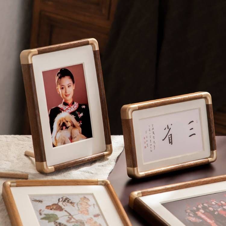 image-Solid Wood Photo Wash Made Photo Frame Simple 6 Family Portrait Small Wall Hanging Picture Frame Photo Frame Decoration Walnut