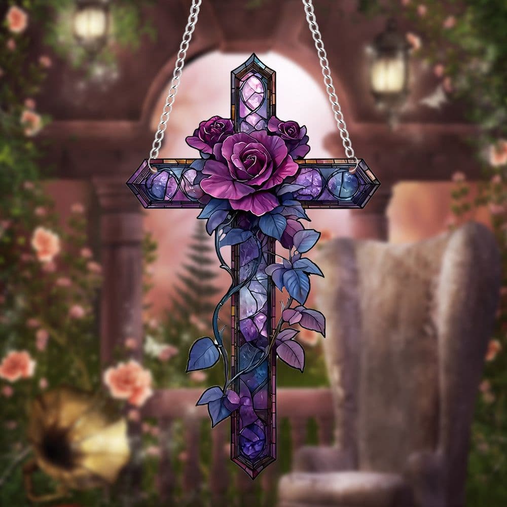 image-Religious Purple Cross Acrylic Bedroom Study Wall Waterproof And Hard-wearing Hanging Piece Pendant Decorations