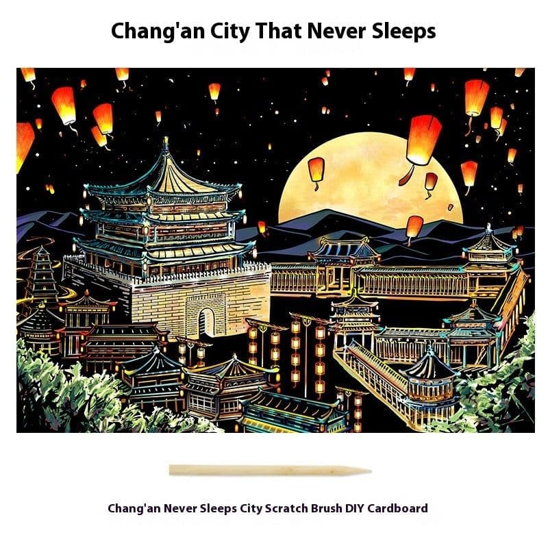 image-City Night Scene Colorful Diy Scraping Living Room Decorative Painting
