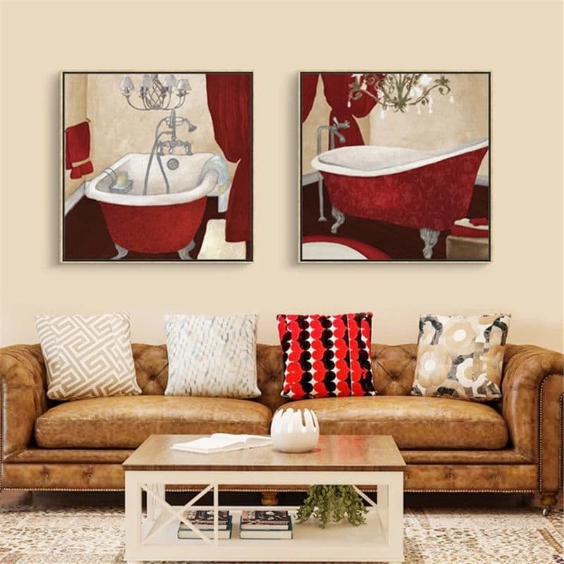 image-Modern Retro Bathroom Canvas Painting Mural Poster Wall
