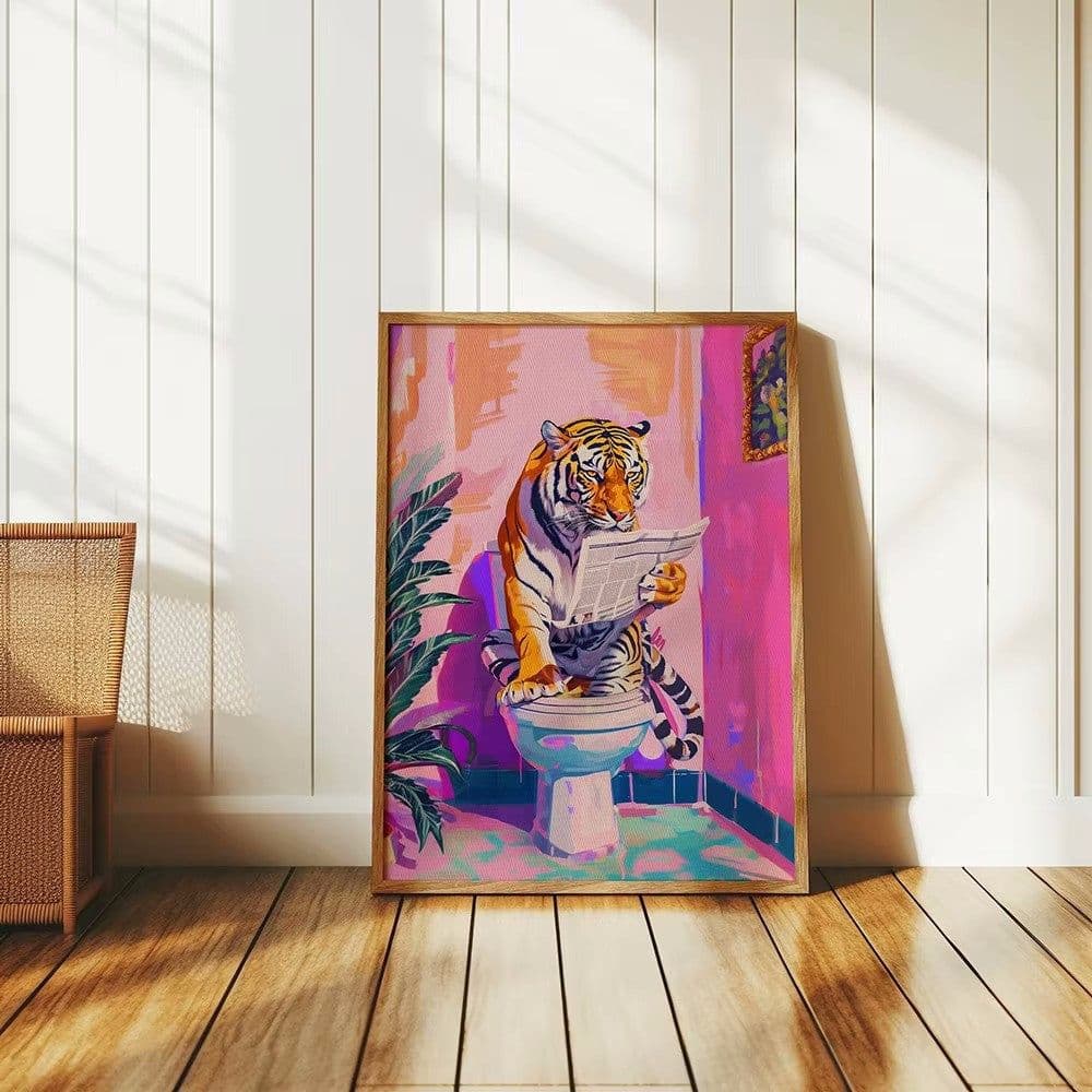 image-Funny Jungle Animal Tiger In Bathroom Toilet Poster